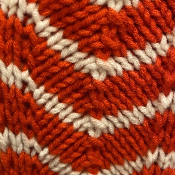 GAP Chevron Pointelle V Neck Wool Blend Orange White Stripe Knit Sweater SMALL - Picture 3 of 6